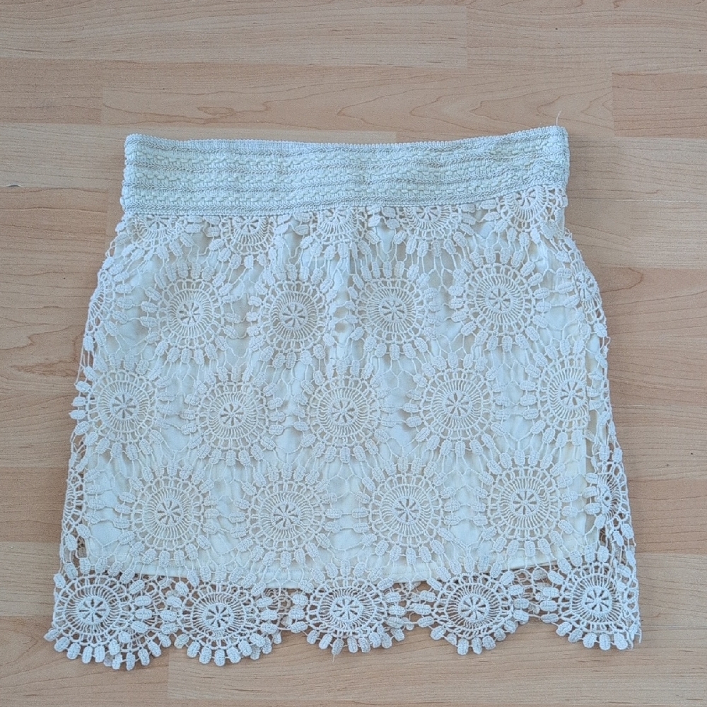 Blue Island Crochet Mini Skirt in Cream